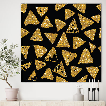 Golden Glitter Triangles on Black Background - Modern & Contemporary Canvas Artwork