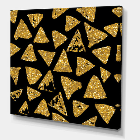 Golden Glitter Triangles on Black Background - Modern & Contemporary Canvas Artwork