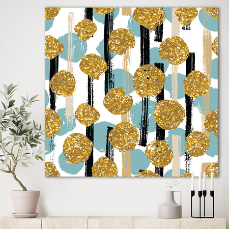 Hand drawn Blue and Golden Glitter Circles - Modern & Contemporary Canvas Art