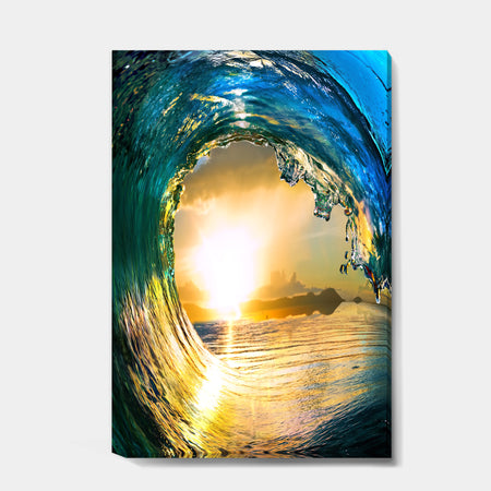 Colored Ocean Waves Falling Down II - Modern Seashore Canvas Art