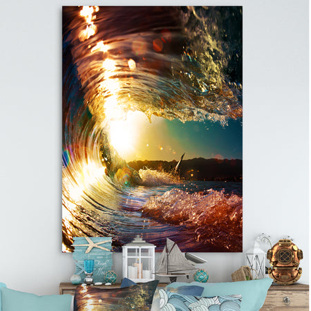 Colored Ocean Waves Falling Down III - Modern Seashore Canvas Art