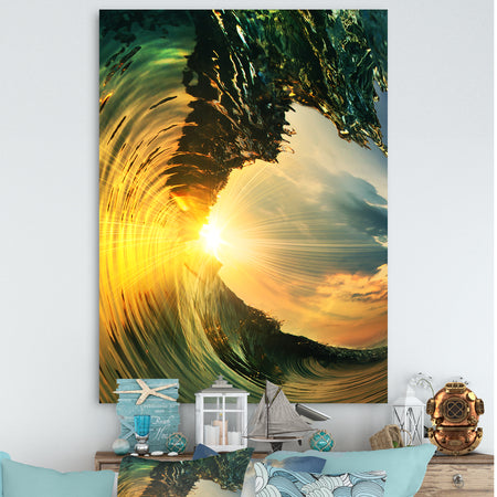 Colored Ocean Waves Falling Down VII - Modern Seashore Canvas Art