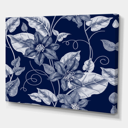 Black and white pattern with flowers clematis. - Cottage Canvas Wall Art