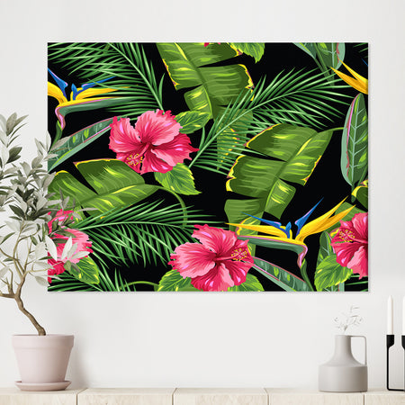 Seamless pattern with tropical leaves and flowers - Tropical Canvas Wall Art