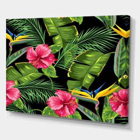 Seamless pattern with tropical leaves and flowers - Tropical Canvas Wall Art