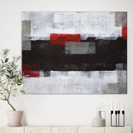 Grey and Red Abstract Art Painting - Modern Canvas Wall Art