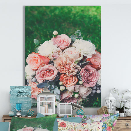 Wedding bouquet on grass - Cottage Canvas Wall Art