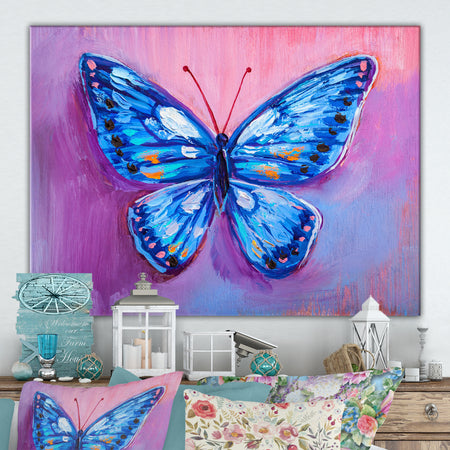 Oil painting of blue butterfly - Cottage Canvas Wall Art