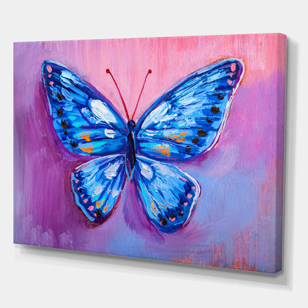 Oil painting of blue butterfly - Cottage Canvas Wall Art