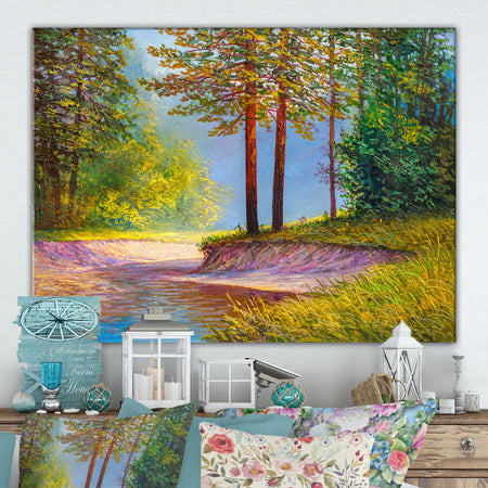 Oil painting landscape , beautiful river. - Cottage Canvas Wall Art