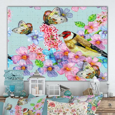 Cute birds watercolor - Cottage Canvas Wall Art