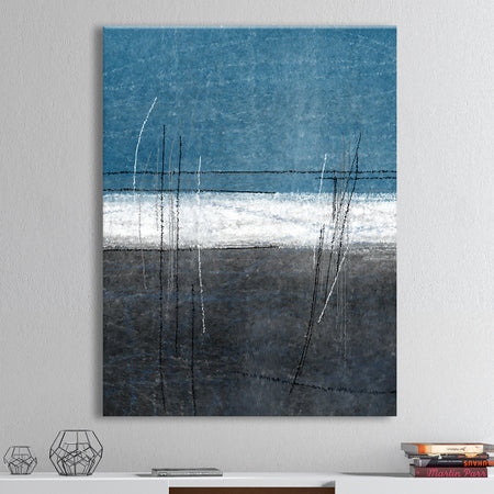 Teal and Grey Abstract Art Painting - Modern Canvas Wall Art
