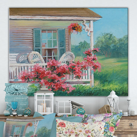 Oil painting - house with patio, art work - Cottage Canvas Wall Art