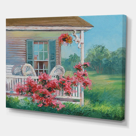 Oil painting - house with patio, art work - Cottage Canvas Wall Art