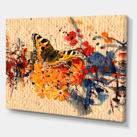 Butterfly and watercolor painting on paper - Cottage Canvas Wall Art