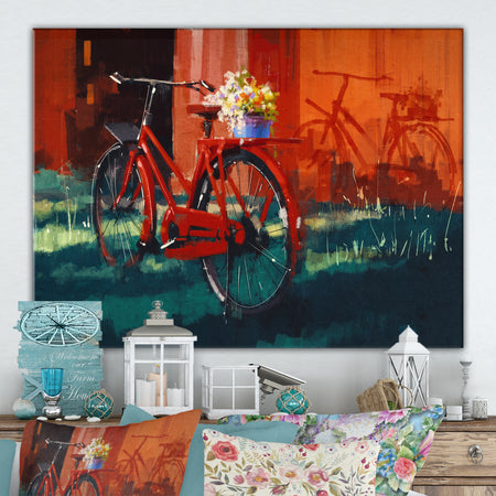 Vintage bicycle with bucket - Cottage Canvas Wall Art