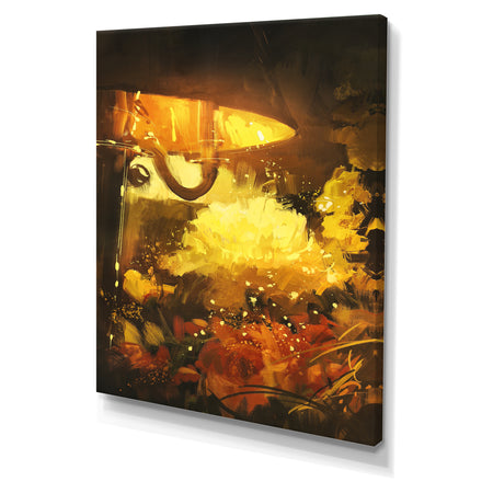 Flowers and lamp glowing orange - Cottage Canvas Wall Art