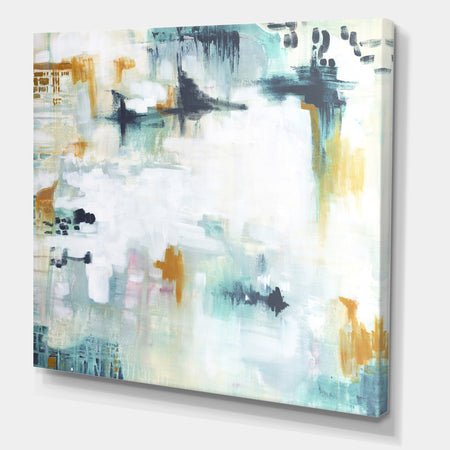 Teal And White Composition - Modern & Contemporary Gallery-wrapped Canvas
