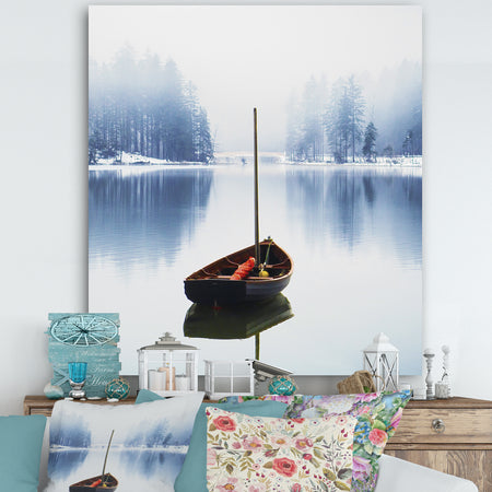 Empty Boat On Blue Lake - Lake House Canvas Wall Art