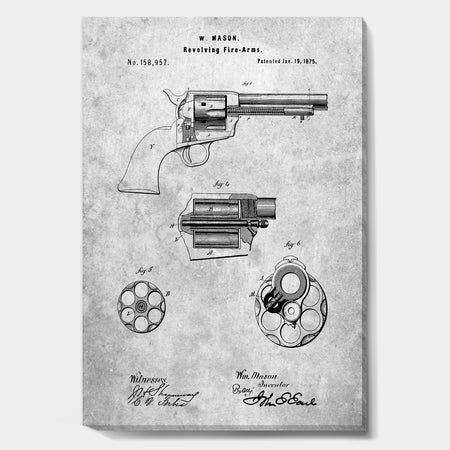 PP1119-Slate US Firearms Single Action Army Revolver Patent Poster - Cottage Canvas Art Print