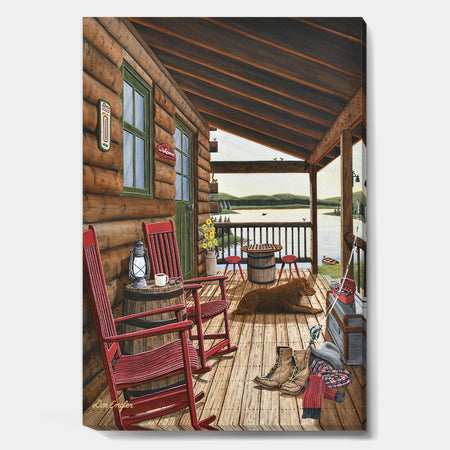 Sleeping Dog At The Lake House - Lake House Canvas Art Print