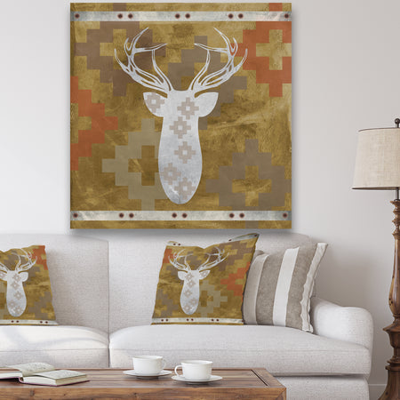 Patterned White Deer Head - Traditional Canvas Art Print