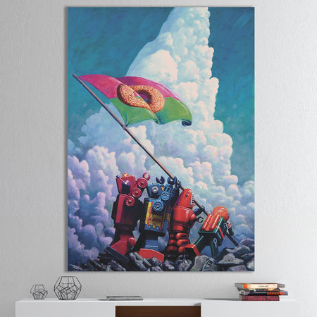 Donut Nation Robots Planting Flag - Modern & Contemporary Canvas Wall Art