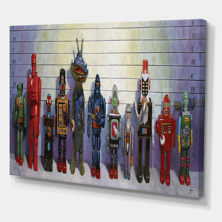 Robots Line Up Usual Suspects II - Modern & Contemporary Gallery-wrapped Canvas