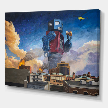 Robot Eating Donut - Modern & Contemporary Premium Canvas Wall Art
