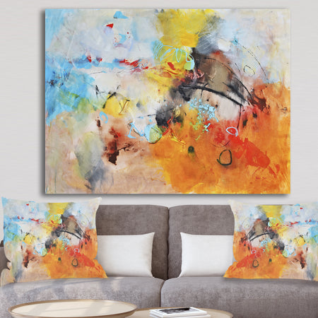 Blue And Yellow Color Spatters II - Modern & Contemporary Canvas Art Print