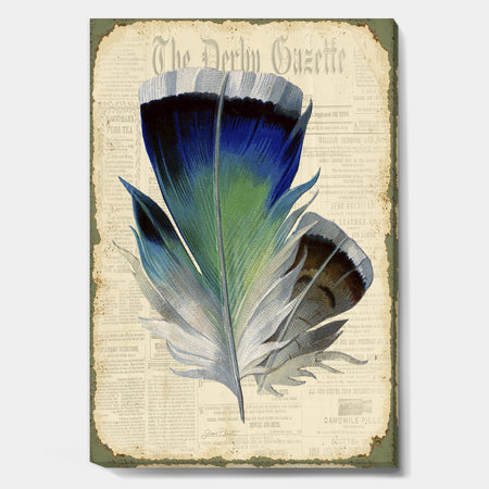 Colorful Elegant Feather On Old Style Newspaper I - Cottage Gallery-wrapped Canvas