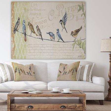 Birds Gathered On Wire Paris III - Cottage Canvas Art Print