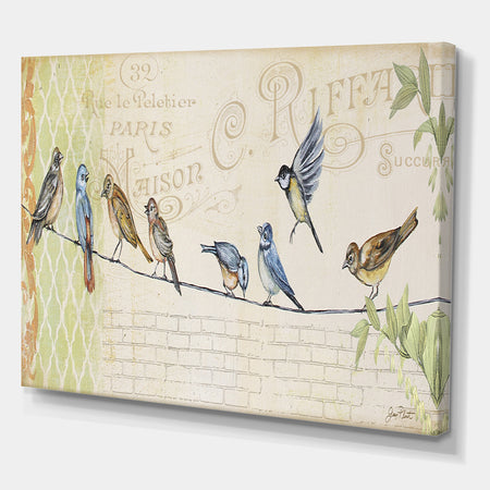 Birds Gathered On Wire Paris III - Cottage Canvas Art Print