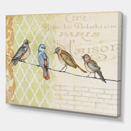 Birds Gathered On Wire Paris II - Cottage Gallery-wrapped Canvas