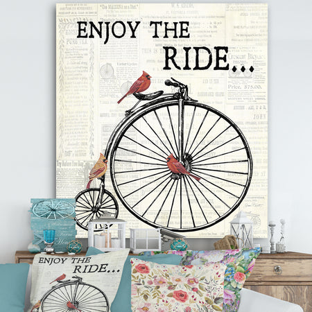 Bicycle With Cardinals A - Cottage Gallery-wrapped Canvas