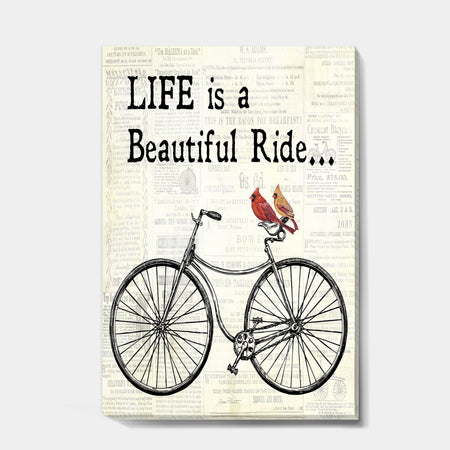 Bicycle With Cardinals B - Cottage Canvas Artwork
