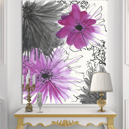Handdrawn Pink Flowers in Bloom - Fashion Gallery-wrapped Canvas