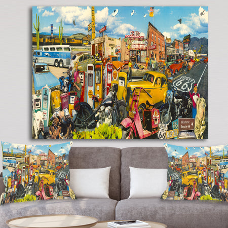 Route 66 MidWest Roadside Collage - Modern & Contemporary Premium Canvas Wall Art