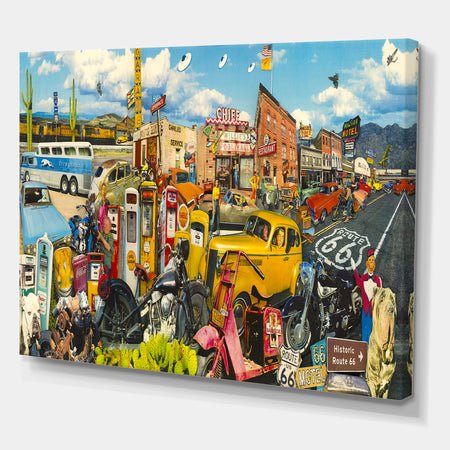 Route 66 MidWest Roadside Collage - Modern & Contemporary Premium Canvas Wall Art