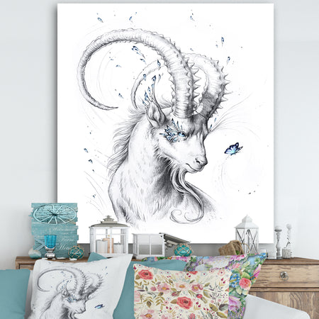 Handdrawn Blue Capricorn - Cottage Canvas Artwork