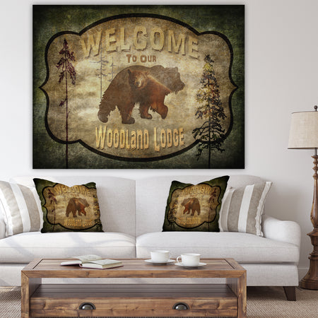 Welcome_Lodge Bear - Cottage Canvas Art Print