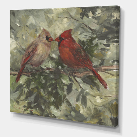 Kissing Cardinals - Cottage Canvas Wall Art