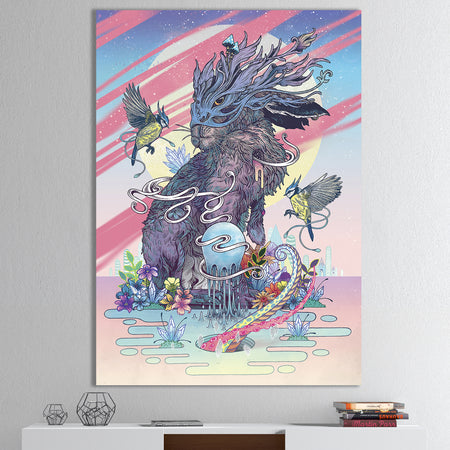 Full Moon Space Rabbit - Modern & Contemporary Gallery-wrapped Canvas