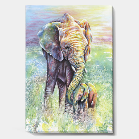 The Curated Nomad 'Mother and Baby Elephant Rainbow Colors - Cottage Canvas Wall Art