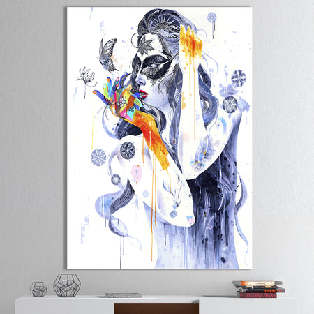Urban Girl Watching Butterfly - Modern & Contemporary Canvas Wall Art
