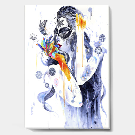 Urban Girl Watching Butterfly - Modern & Contemporary Canvas Wall Art
