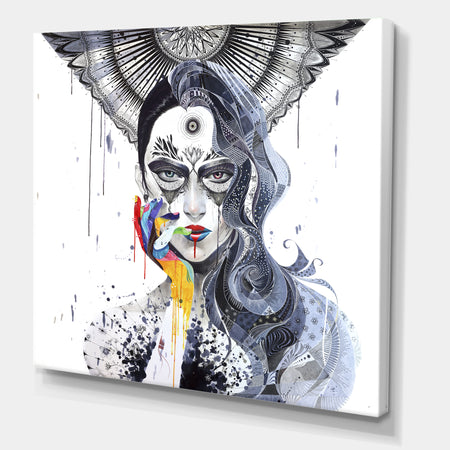 Urban Lady With Rainbow Hand - Modern & Contemporary Premium Canvas Wall Art