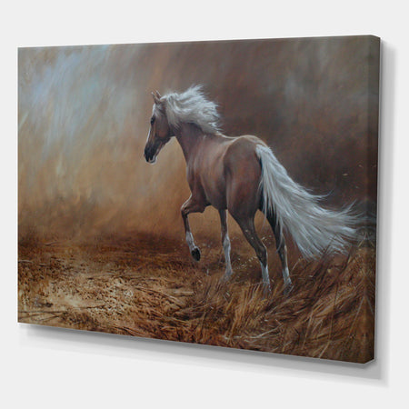 Running Brown Horse - Cottage Canvas Wall Art