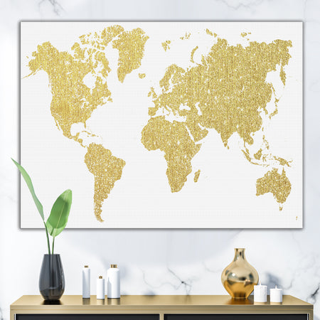 Golden Map Of The Earth - Fashion Canvas Art Print