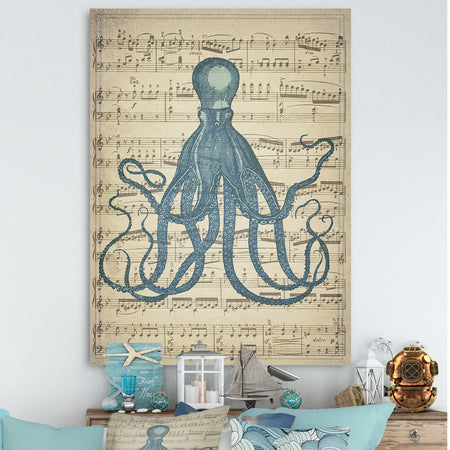 Octopus Music Score II - Nautical & Coastal Premium Canvas Wall Art